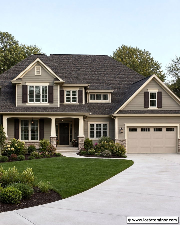 Tan House With Multitone Architectural Roof - 30 Tan House Design With Roof Ideas
