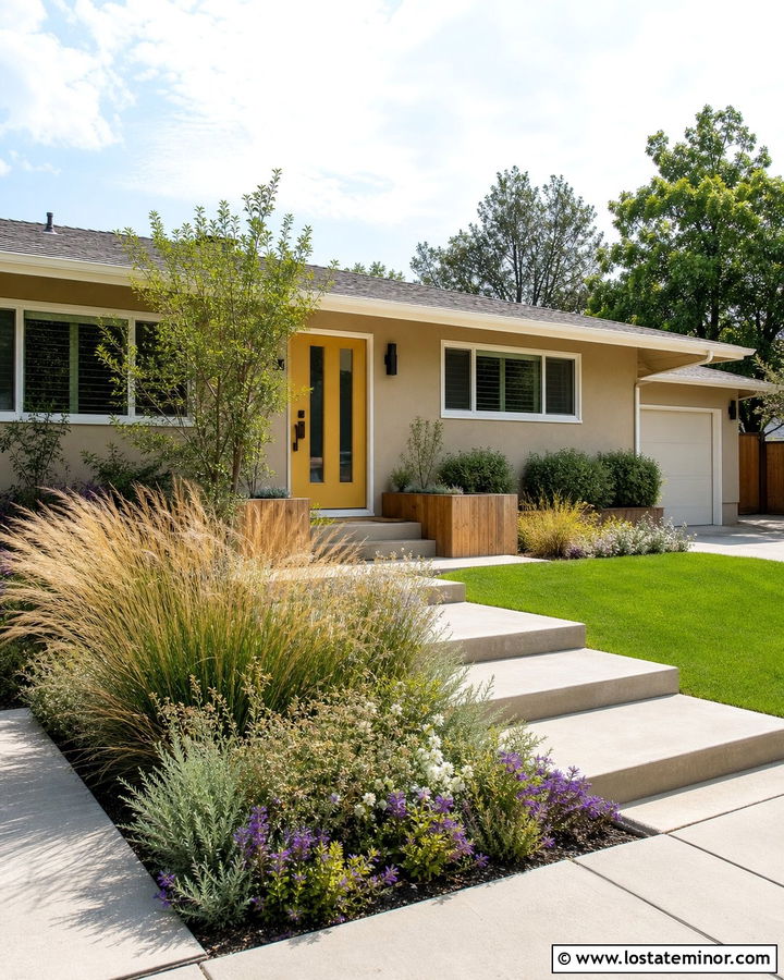 Tan House With Mustard Yellow Entry Door - 30 Tan House Design With Entry Door Ideas