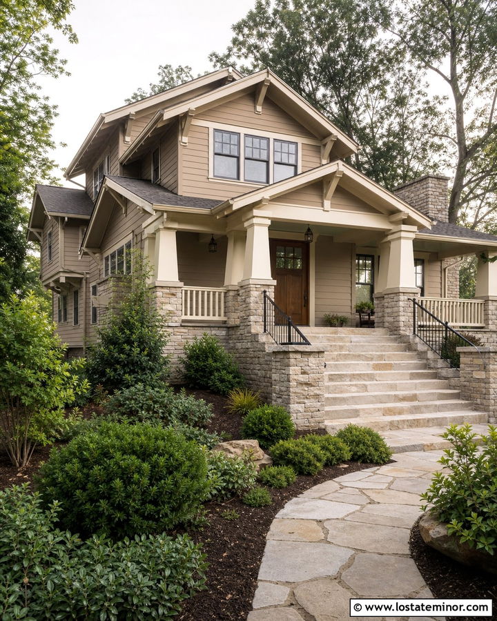 Tan House With Natural Stone Steps - 30 Tan House Design With Steps Ideas