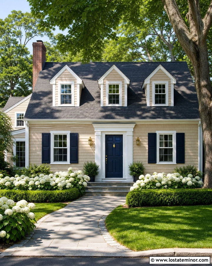 Tan House With Navy Blue Entry Door - 30 Tan House Design With Entry Door Ideas