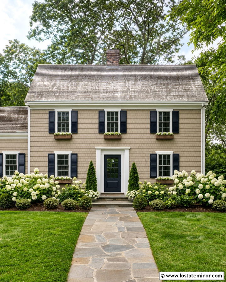 Tan House With Navy Blue Front Door - 30 Tan House Design With Front Door Ideas