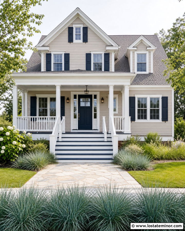 Tan House With Navy Blue Steps - 30 Tan House Design With Steps Ideas