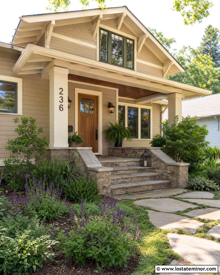 Tan House With Numbers On A Porch Column - 30 Tan House Design With House Numbers Ideas