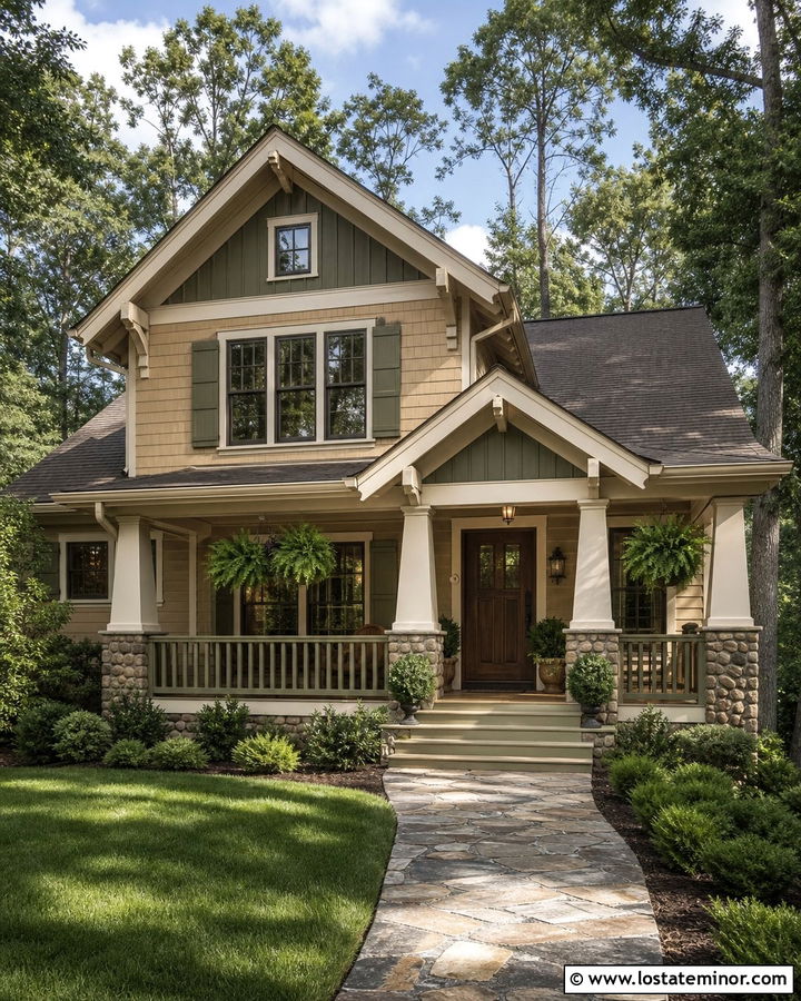 Tan House With Olive Green Accents - 30 Tan House Design With Accents Ideas