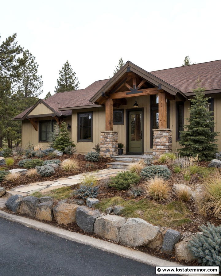 Tan House With Olive Green Front Door - 30 Tan House Design With Front Door Ideas