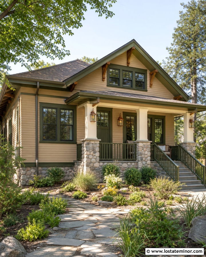 Tan House With Olive Green Trim - 30 Tan House Design With Trim Ideas