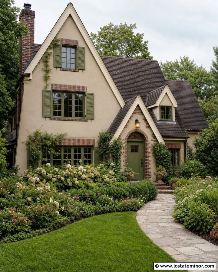 Tan House With Olive Green Window Frames - 30 Tan House Design With Window Frames Ideas