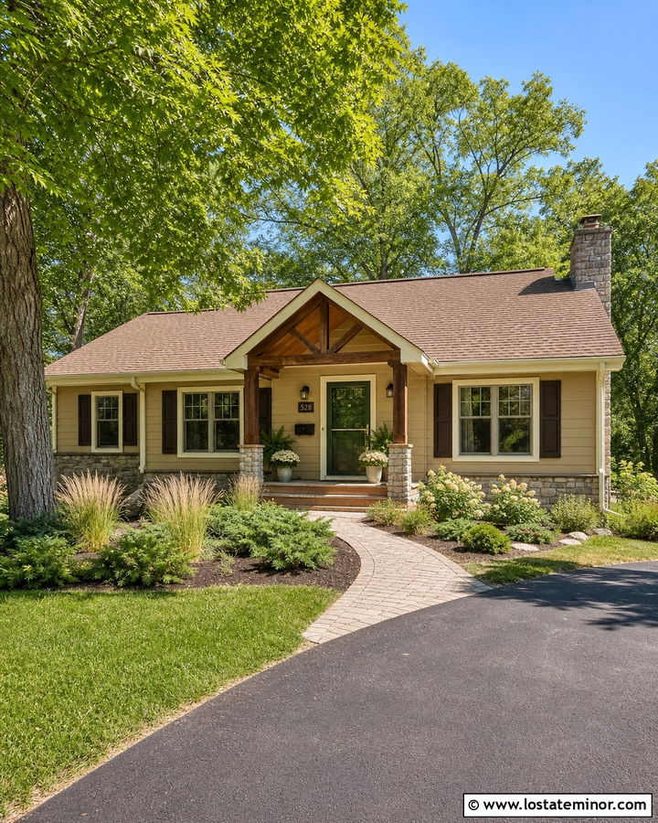 Tan House With Olive Storm Door And Brown Roof - 30 Tan House Design With Storm Door Ideas