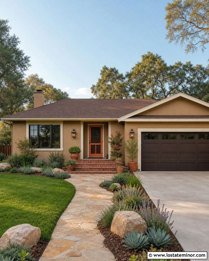 Tan House With Orange Screen Door - 30 Tan House Design With Screen Door Ideas