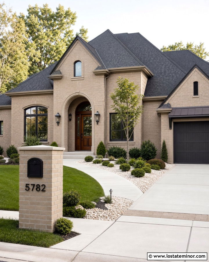 Tan House With Painted Brick Mailbox - 30 Tan House Design With Mailbox Ideas