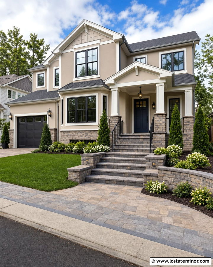 Tan House With Paver Steps - 30 Tan House Design With Steps Ideas