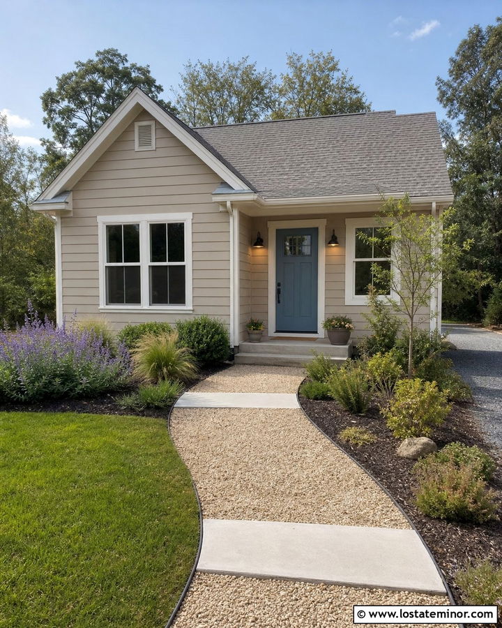 Tan House With Pea Gravel Walkway - 30 Tan House Design With Walkway Ideas