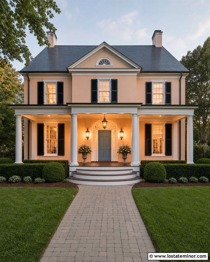 Tan House With Pendant Porch Lighting - 30 Tan House Design With Lighting Ideas