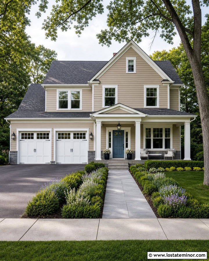 Tan House With Pewter Coach Lights - 30 Tan House Design With Light Fixtures Ideas