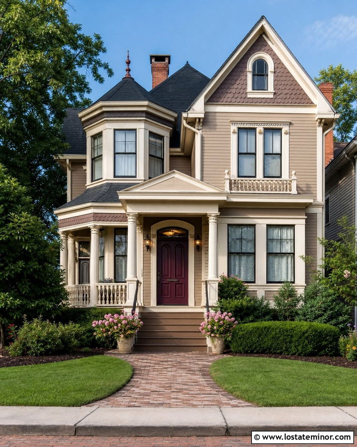 Tan House With Plum Front Door - 30 Tan House Design With Front Door Ideas