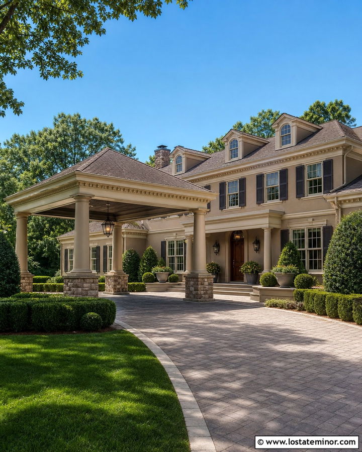 Tan House With Porte Cochere - 30 Tan House Design With Carport Ideas