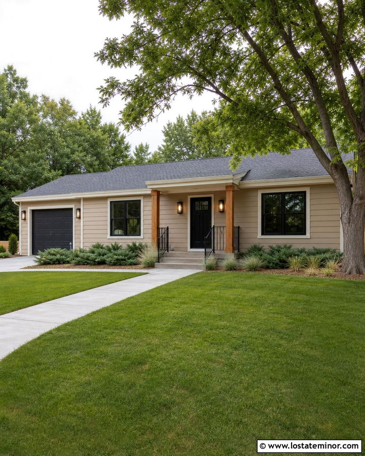Tan House With Ranch Porch Railings - 30 Tan House Design With Railings Ideas