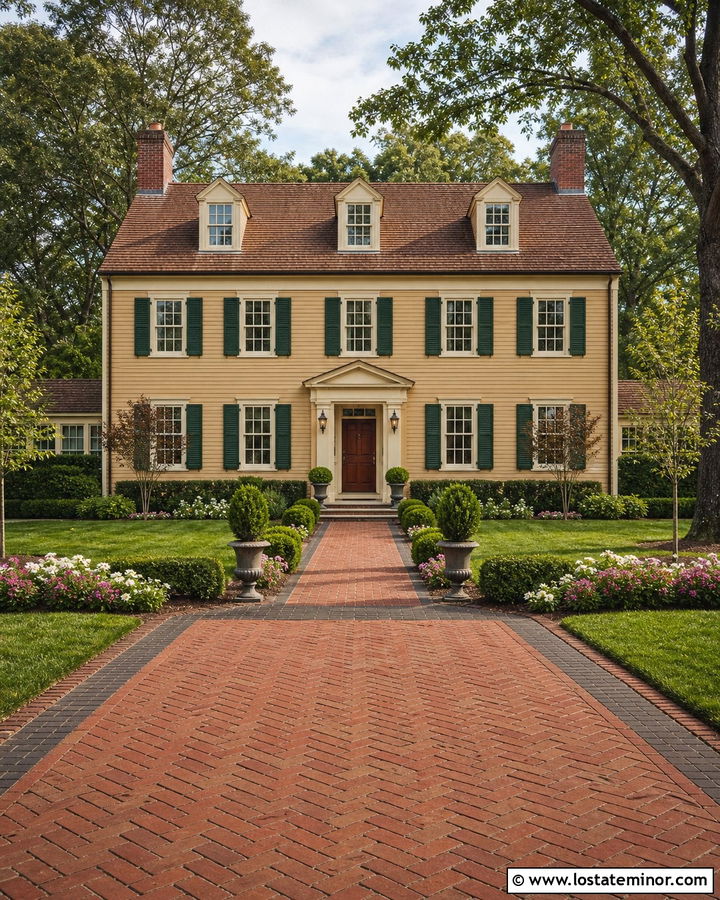 Tan House With Red Brick Driveway - 30 Tan House Design With Driveway Ideas