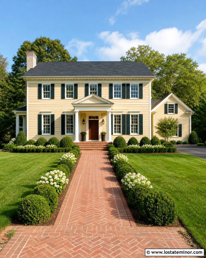 Tan House With Red Brick Walkway - 30 Tan House Design With Walkway Ideas