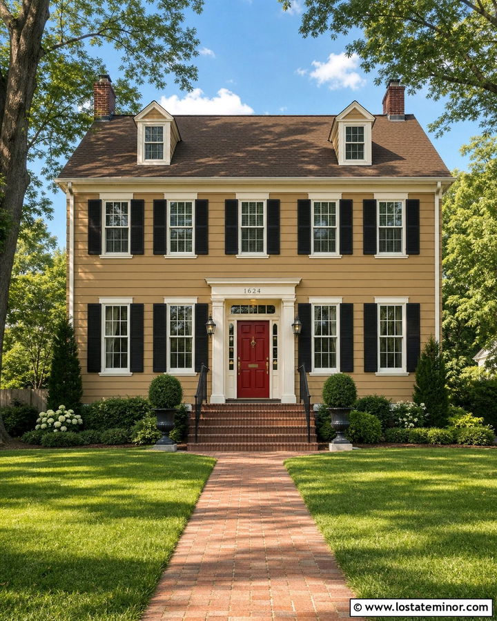 Tan House With Red Entry Door - 30 Tan House Design With Entry Door Ideas