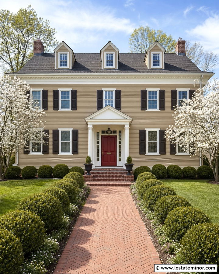 Tan House With Red Front Door - 30 Tan House Design With Front Door Ideas