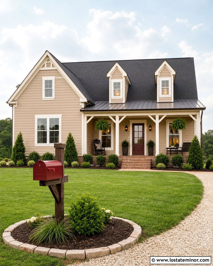 Tan House With Red Mailbox - 30 Tan House Design With Mailbox Ideas