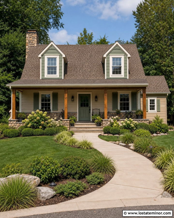 Tan House With Sage Green Dormers - 30 Tan House Design With Dormers Ideas
