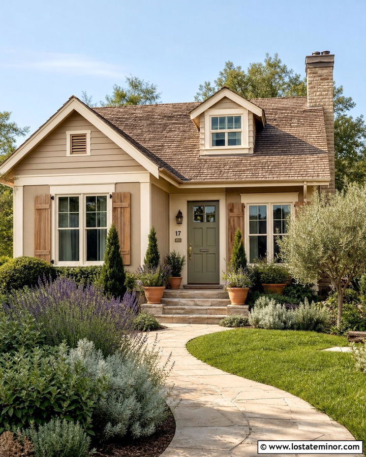 Tan House With Sage Green Entry Door - 30 Tan House Design With Entry Door Ideas