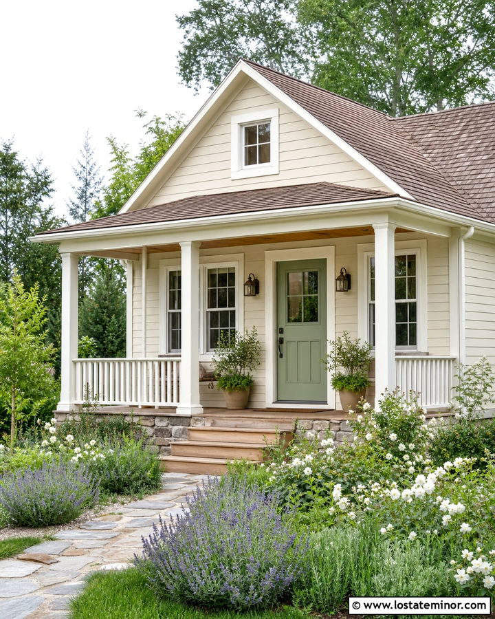 Tan House With Sage Green Front Door - 30 Tan House Design With Front Door Ideas