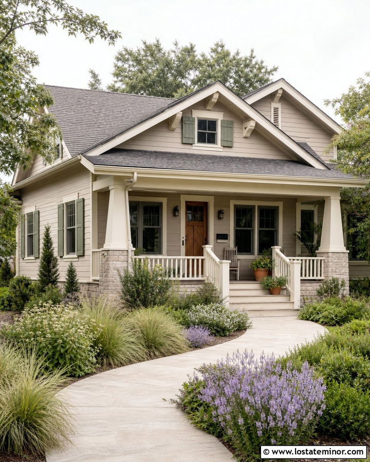 Tan House With Sage Green Shutters - 30 Tan House Design With Shutters Ideas