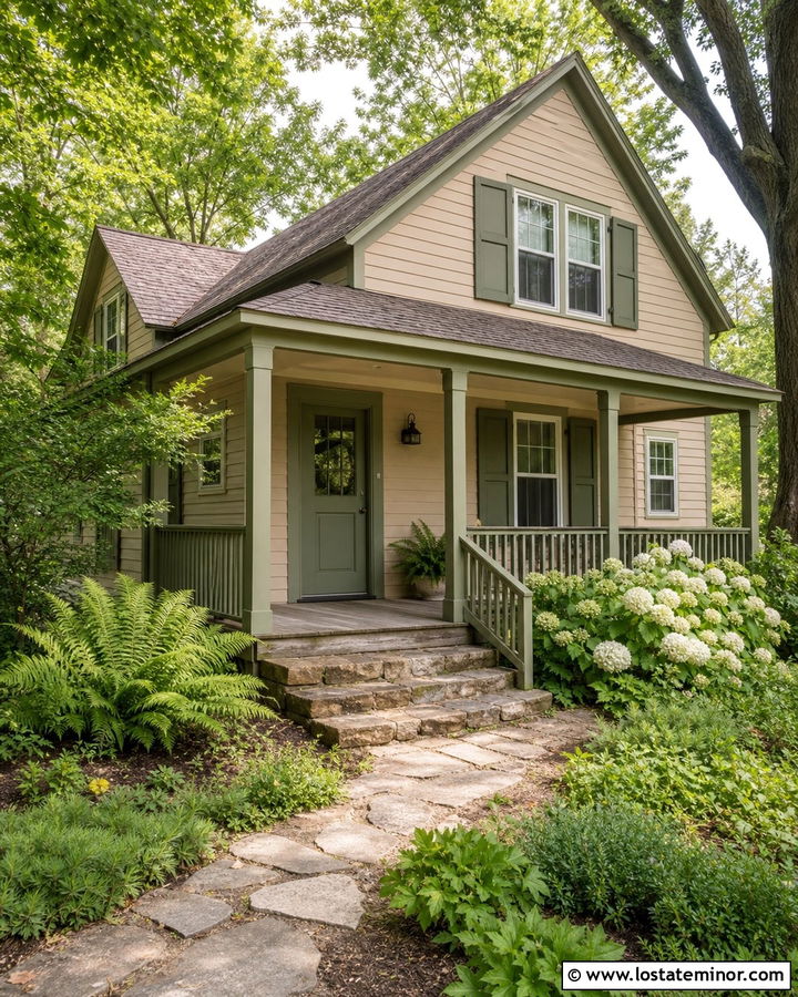 Tan House With Sage Green Trim - 30 Tan House Design With Trim Ideas