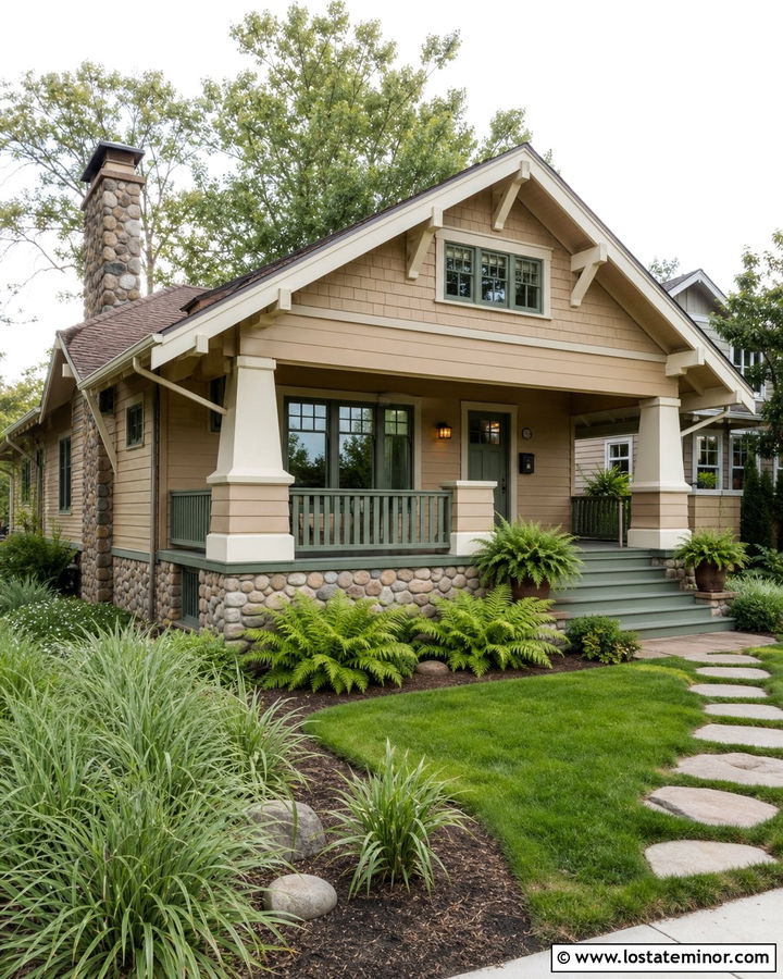 Tan House With Sage Green Window Frames - 30 Tan House Design With Window Frames Ideas