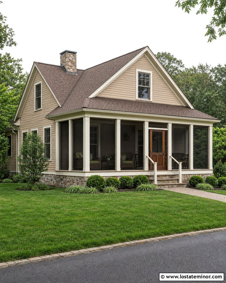 Tan House With Screened Front Porch - 30 Tan House Design With Front Porch Ideas