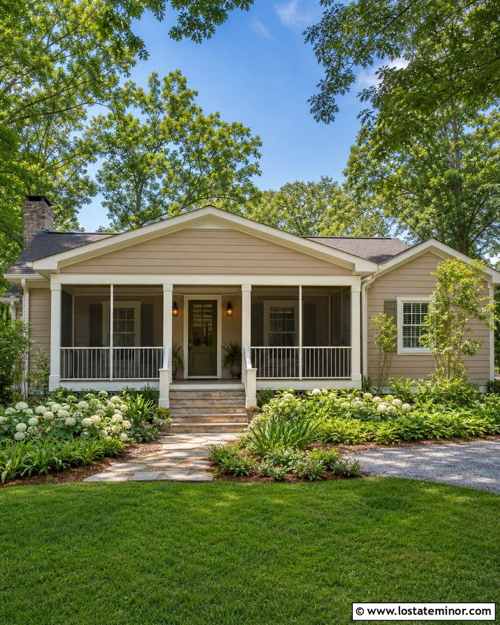 Tan House With Screened Porch Railings - 30 Tan House Design With Railings Ideas