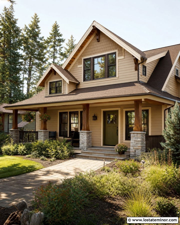 Tan House With Shake Siding Dormers - 30 Tan House Design With Dormers Ideas