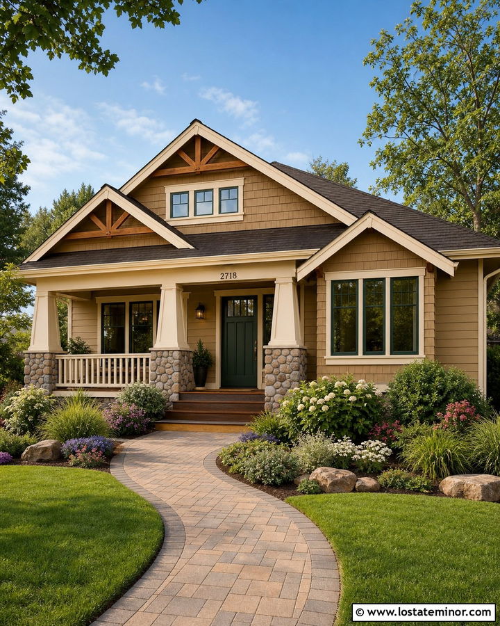 Tan House With Shake Siding Gables - 30 Tan House Design With Gables Ideas