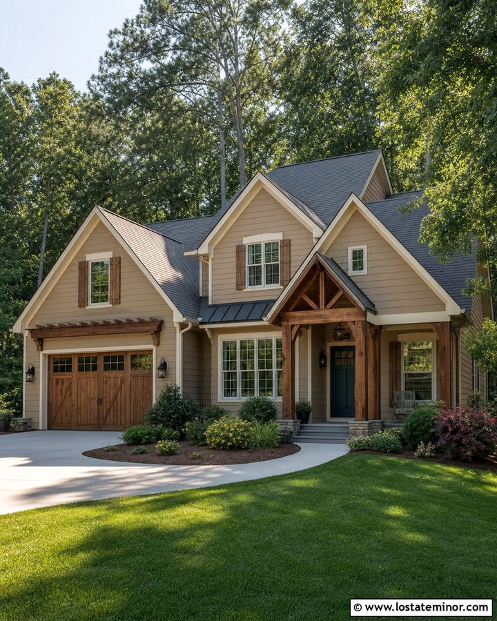 Tan House With Side Entry Portico - 30 Tan House Design With Portico Ideas