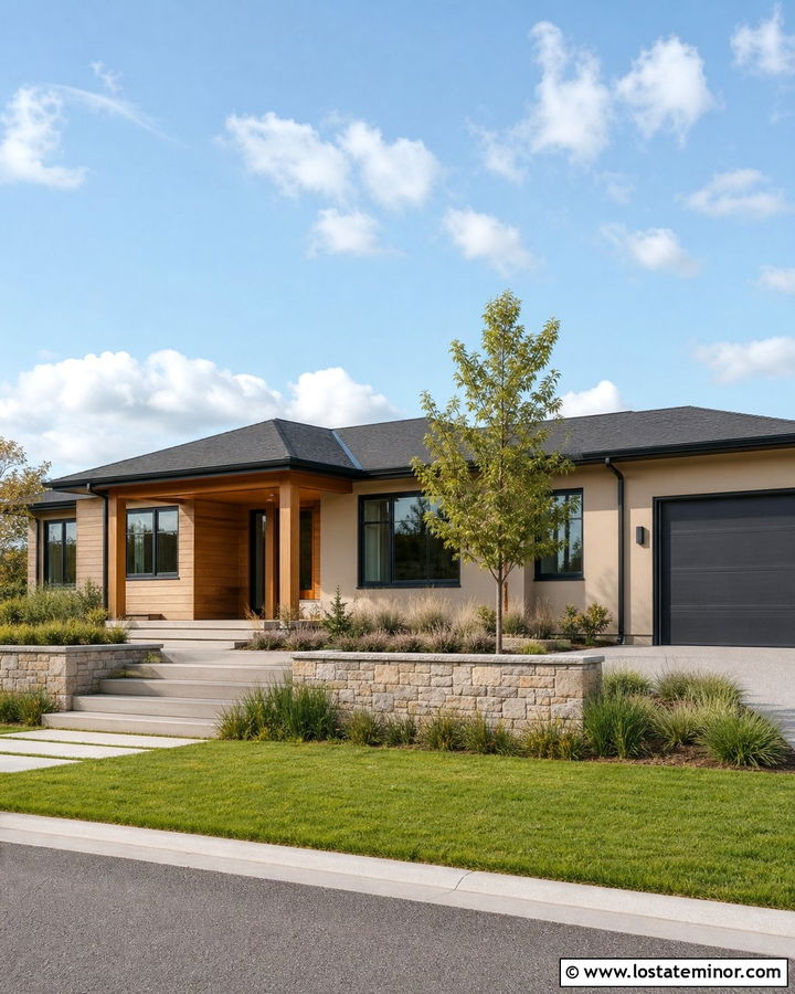 Tan House With Side Facing Garage Door - 30 Tan House Design With Garage Door Ideas