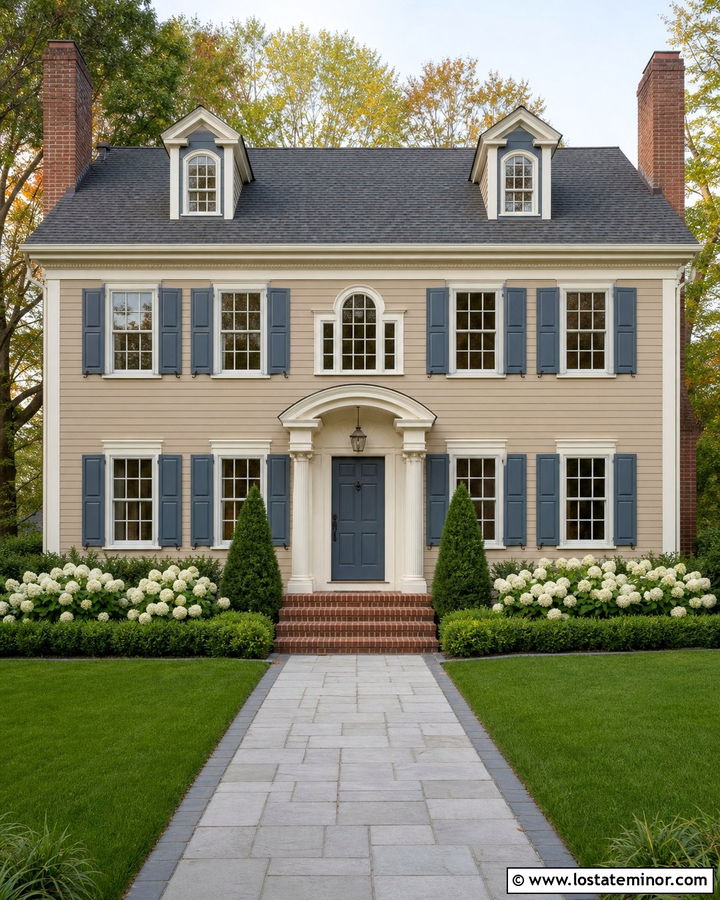 Tan House With Slate Blue Trim - 30 Tan House Design With Trim Ideas