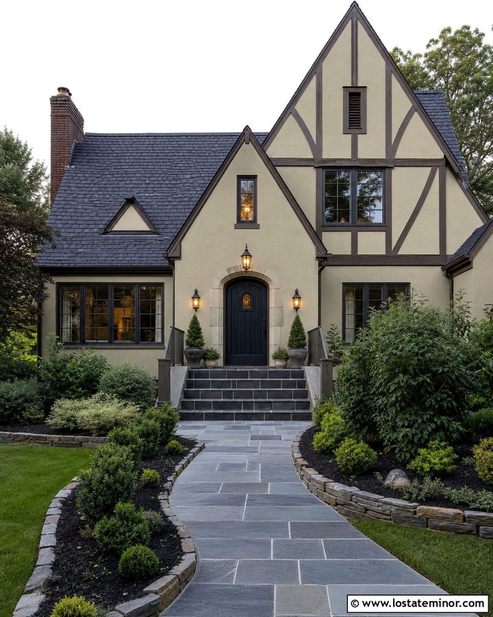 Tan House With Slate Tile Steps - 30 Tan House Design With Steps Ideas