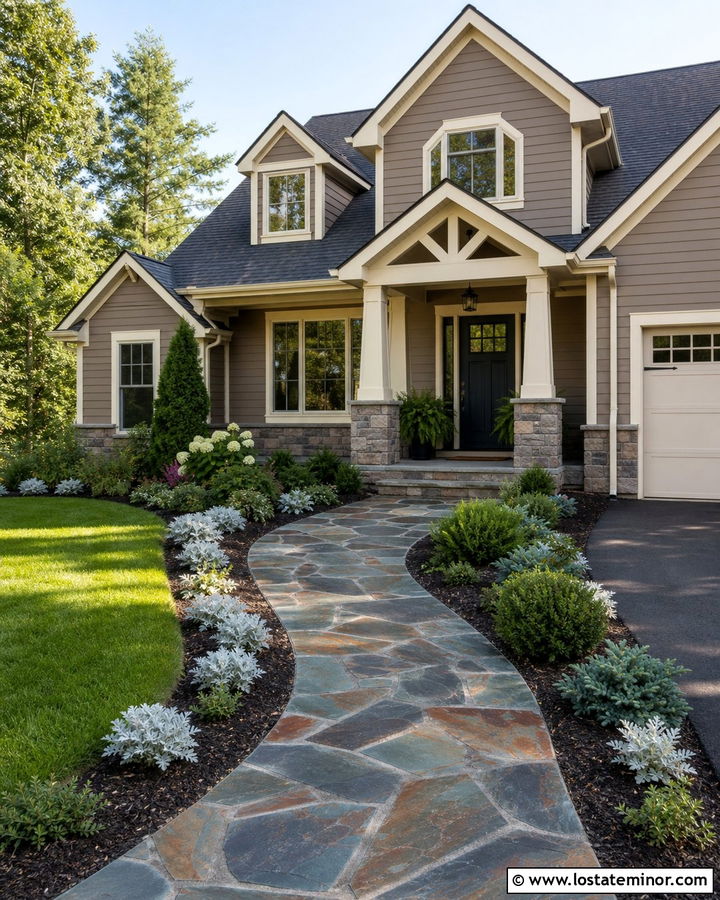 Tan House With Slate Walkway - 30 Tan House Design With Walkway Ideas