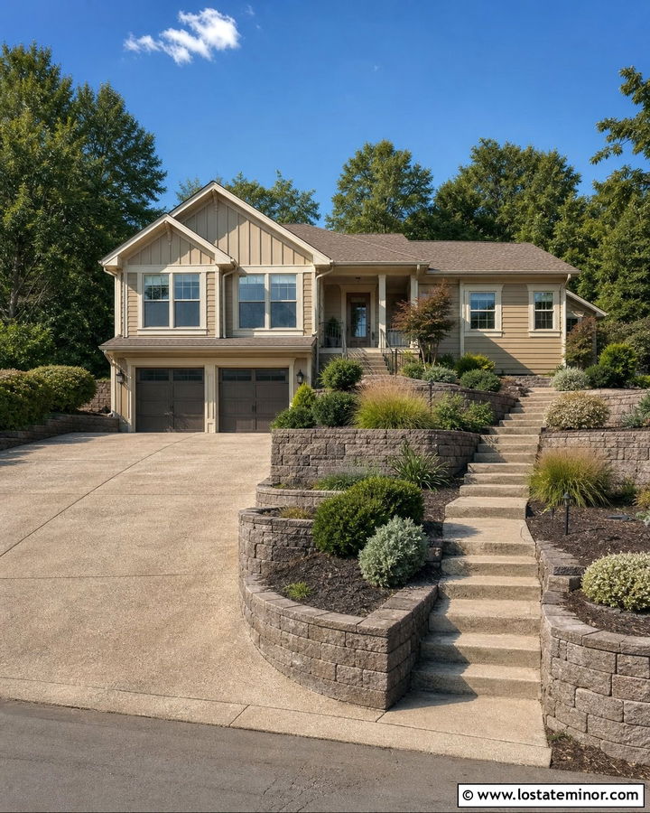 Tan House With Sloped Driveway - 30 Tan House Design With Driveway Ideas