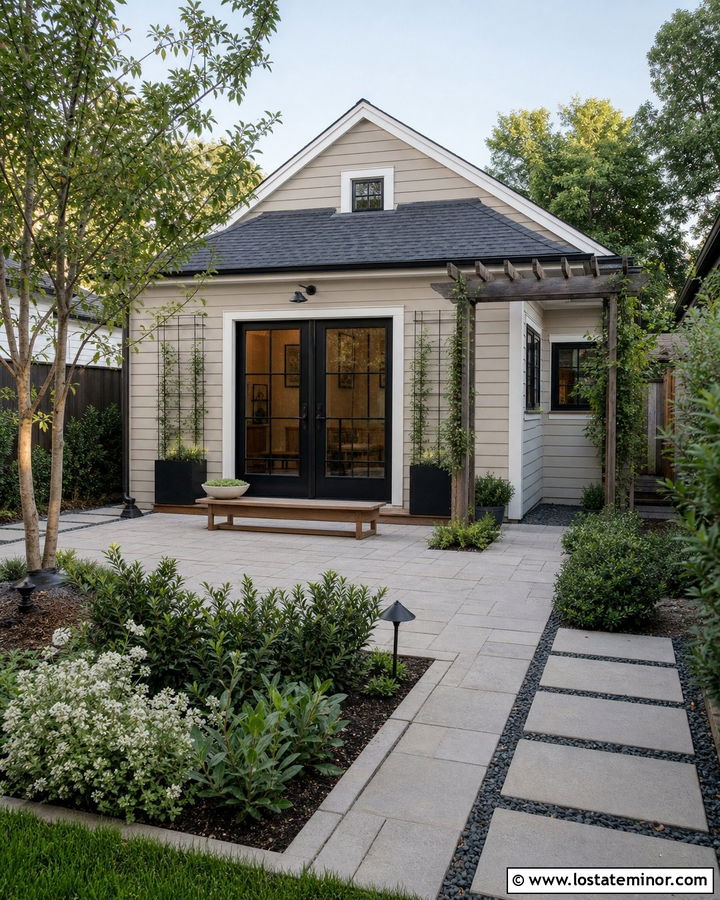 Tan House With Small Courtyard Backyard - 30 Tan House Design With Backyard Ideas