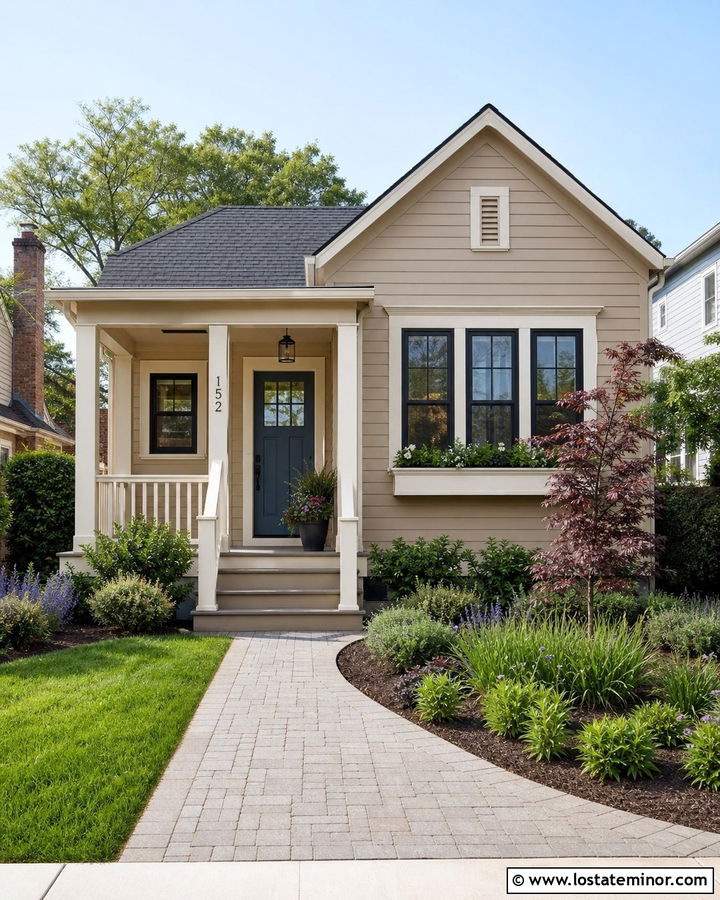 Tan House With Small Front Yard Landscaping - 30 Tan House Design With Landscaping Ideas