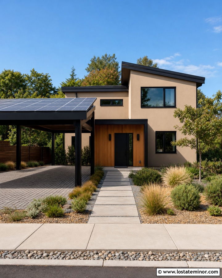 Tan House With Solar Carport - 30 Tan House Design With Carport Ideas