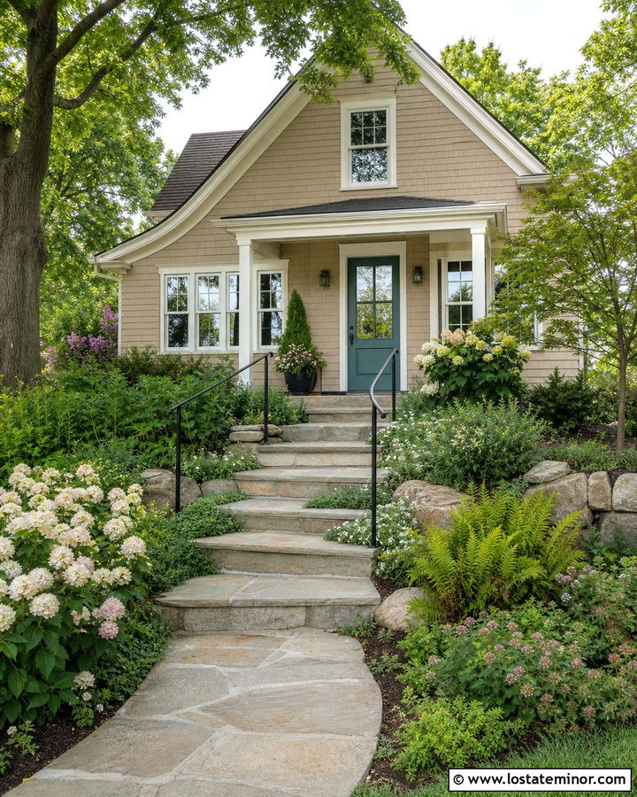 Tan House With Stepped Garden Entrance - 30 Tan House Design With Steps Ideas