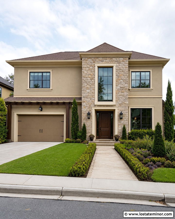 Tan House With Stone Accent Wall - 30 Tan House Design With Stone Accents Ideas