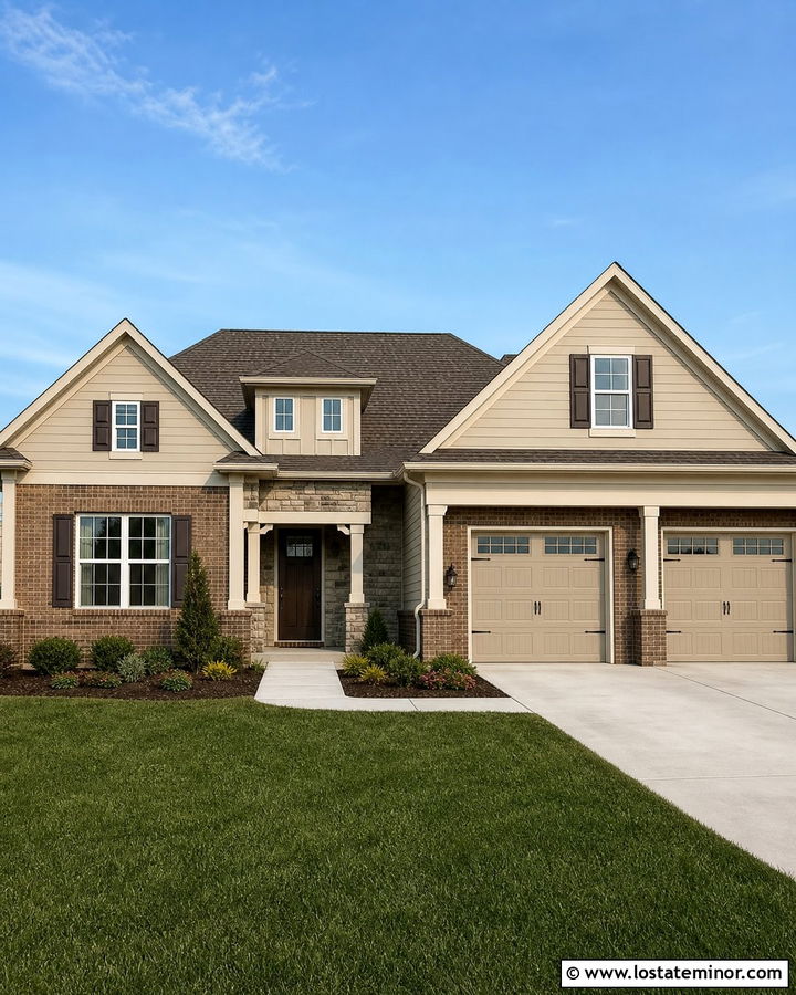 Tan House With Stone And Brick Accents - 30 Tan House Design With Stone Accents Ideas
