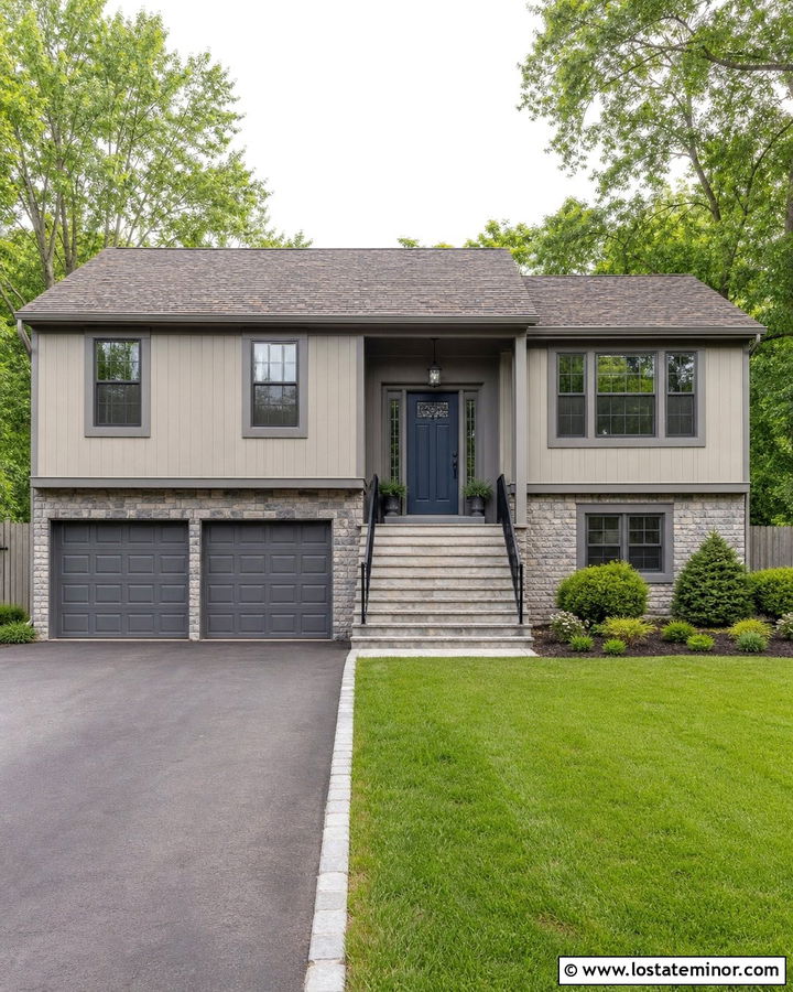 Tan House With Stone Gray Trim - 30 Tan House Design With Trim Ideas