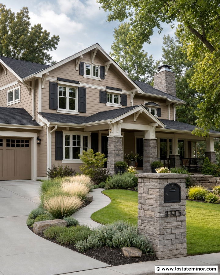 Tan House With Stone Mailbox - 30 Tan House Design With Mailbox Ideas